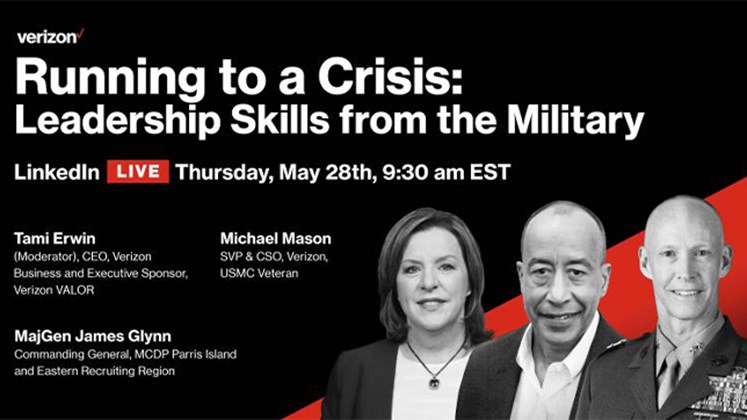 LinkedIn Live advertisement with Tami Erwin moderating Running to a Crisis: Leadership Skills from the Military